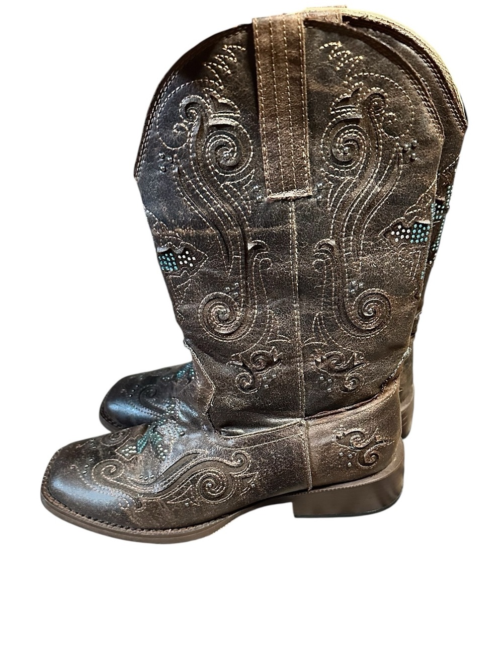 Roper Brown Embroidered Leather Western Boots 7.5 - Picture 5 of 7
